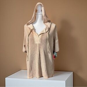 POL Beige Hooded Waffle Knit Top with Lace tie Small New Boutique